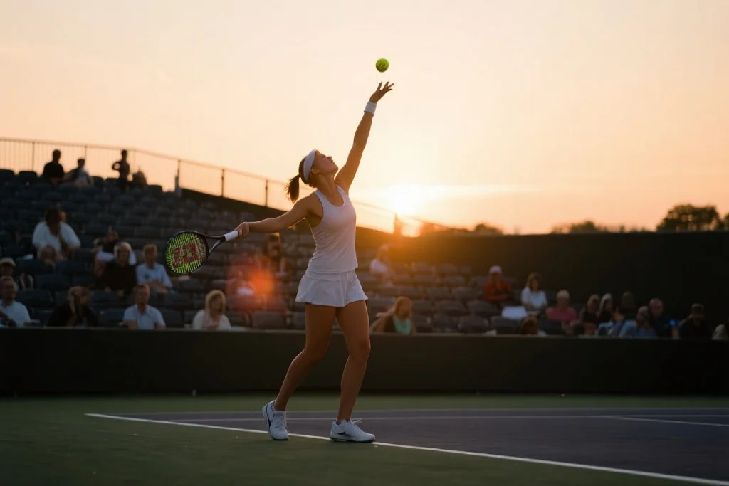 年轻女子网球运动员发球